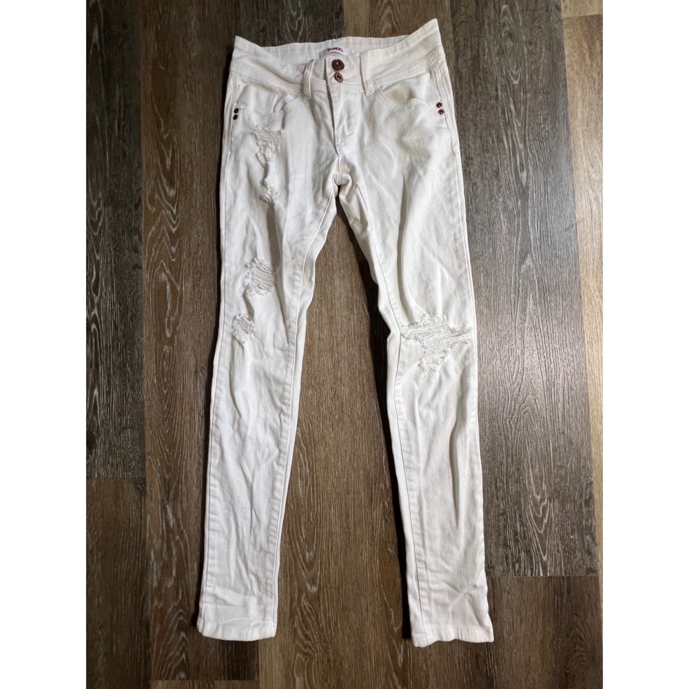 Bongo Skinny Jeans Womens 3 White Distressed Ripped Low Rise Stretch Denim